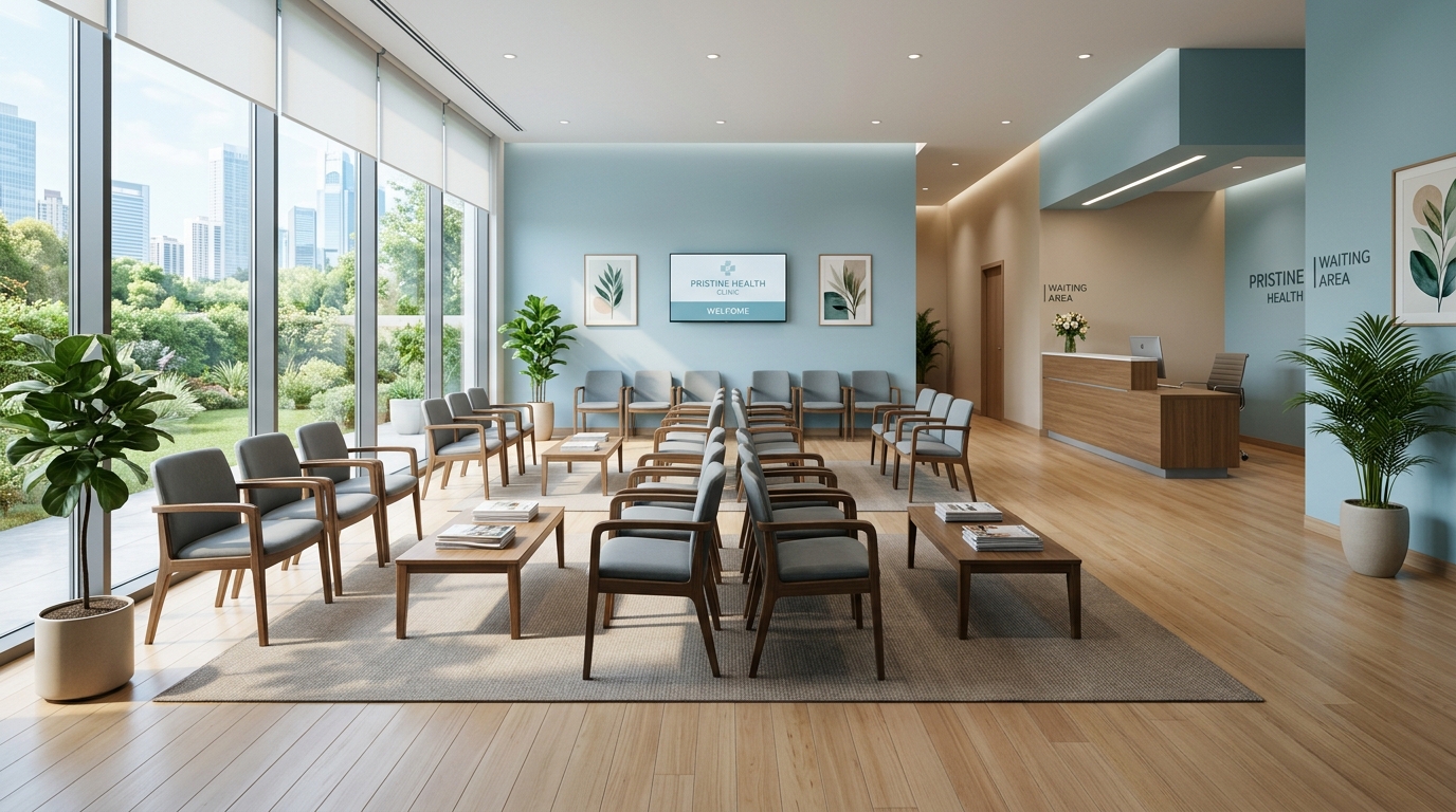 Empty medical clinic waiting room highlighting the need to reduce patient no-shows