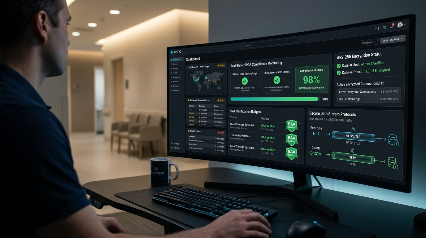 HIPAA-compliant healthcare automation security dashboard and encryption controls