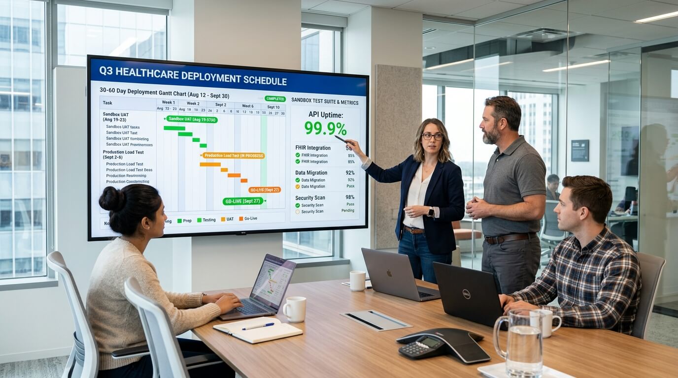 Zero downtime EHR rollout roadmap and testing dashboard for medical clinics
